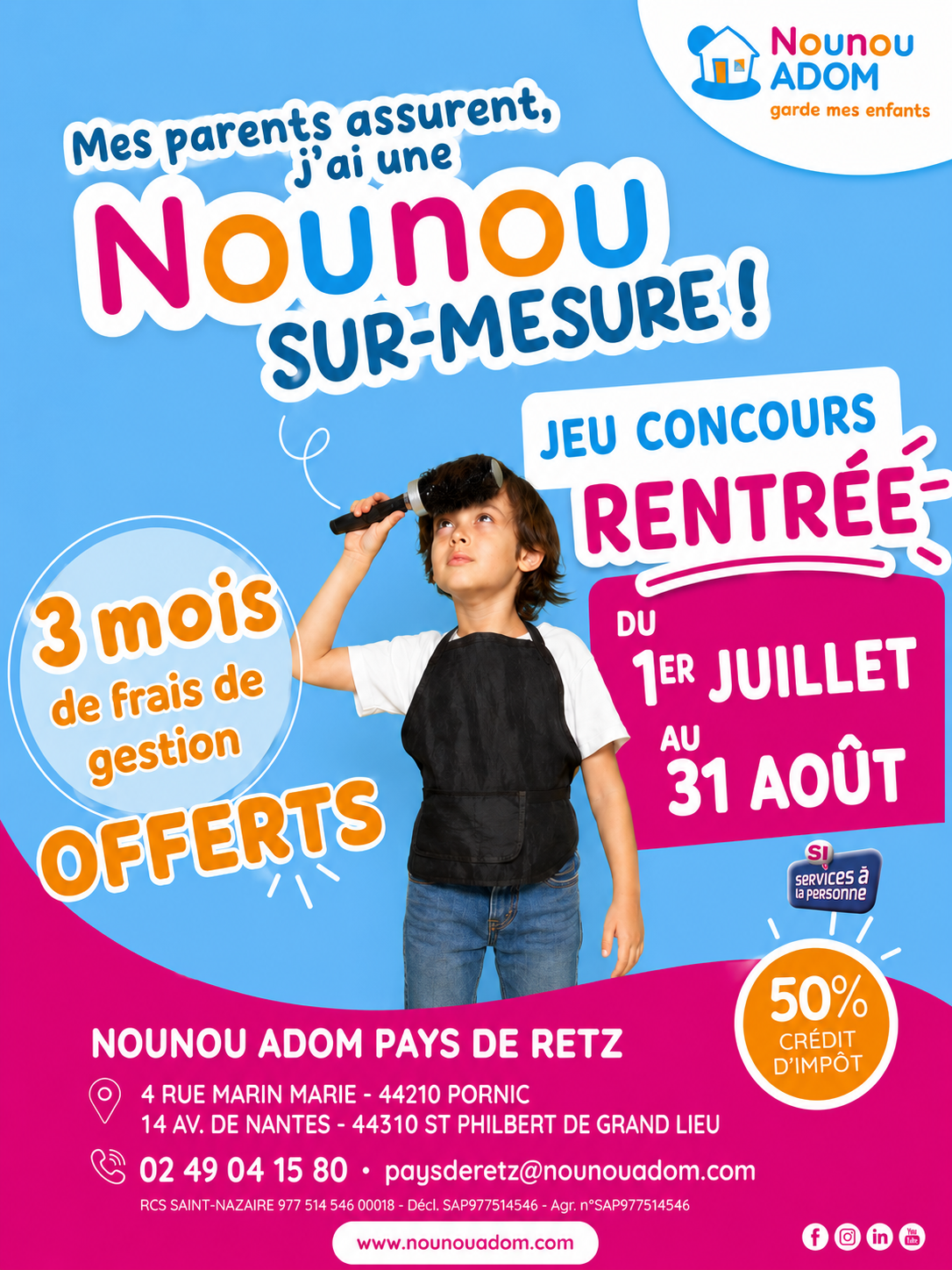 Un jeu concours NOUNOU ADOM spécial rentrée pour les familles du Pays de Retz ! Un jeu concours NOUNOU ADOM spécial rentrée pour les familles du Pays de Retz !